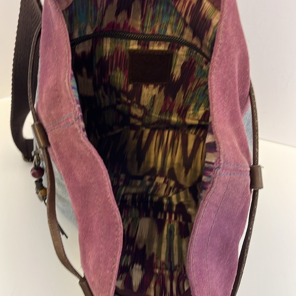 Lucky Brand Fillmore Drawstring Purple & Brown Suede Denim Bucket Bag Backpack main image 9